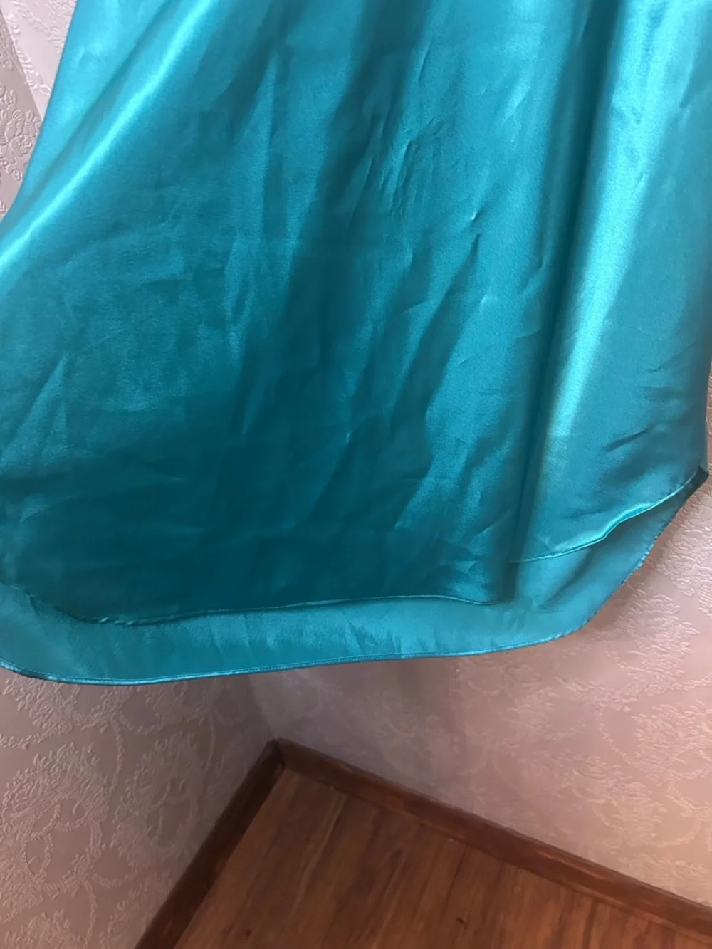 Vintage Turquoise Satin Chemise with Embroidered V-Neck - Picture 6 of 6